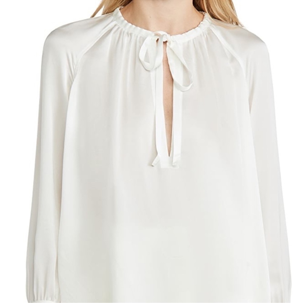 Club Monaco Shirred Tie Detail Blouson Top White Silk sz small - Picture 5 of 14